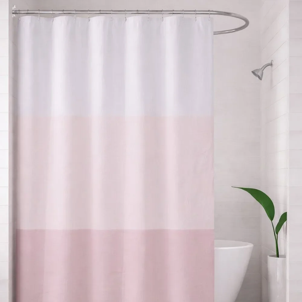 Comfort Bay 13 Pc Shower Liner Set Pink Color Block 72x72 PEVA w/ 12 Hooks